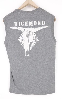 Richmond Herren L Grau Ärmellos Rundhals Baumwolle Trikot Logo Aufdruck