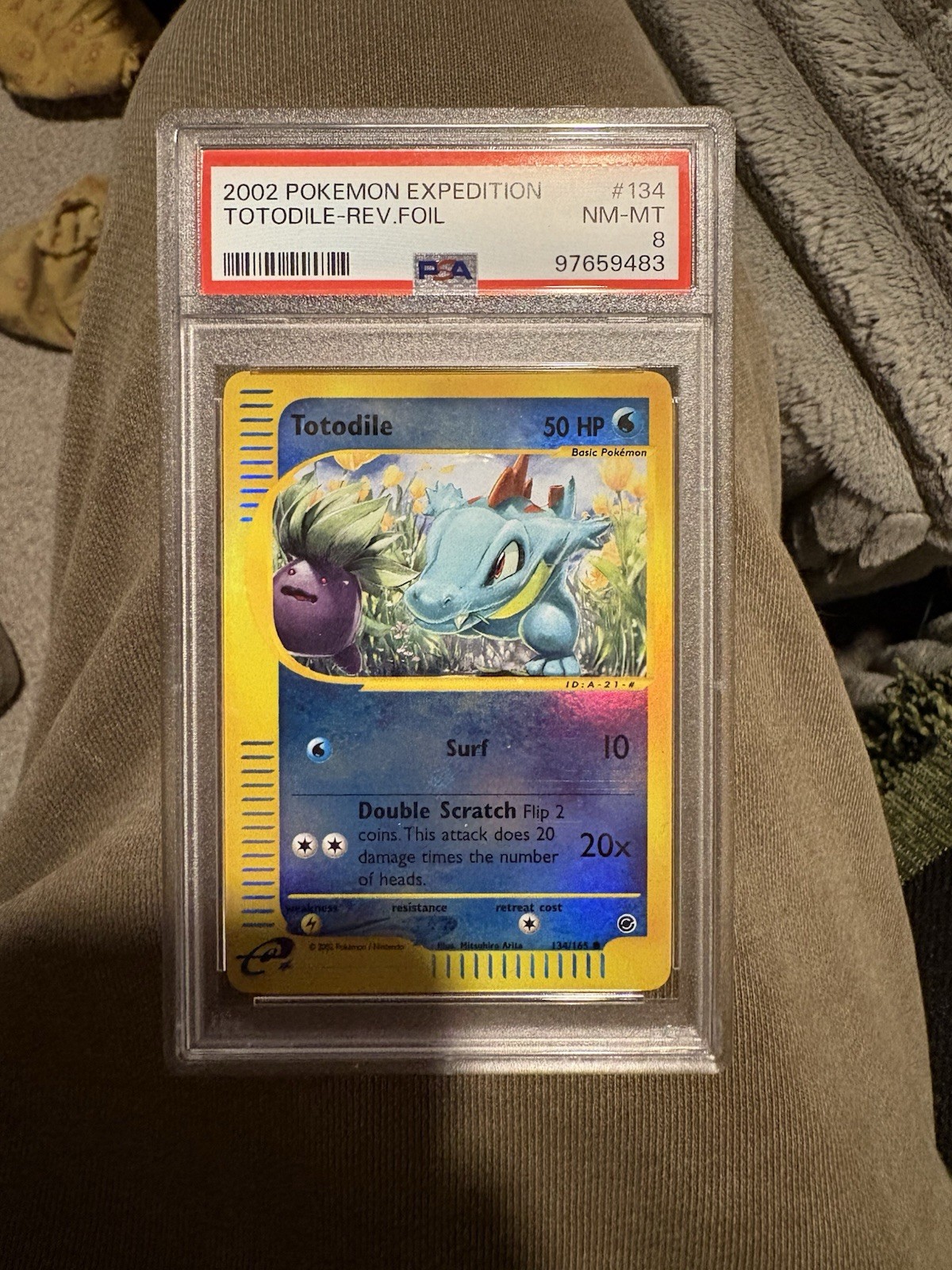 2002 POKEMON EXPEDITION #134 TOTODILE-REVERSE FOIL PSA 8