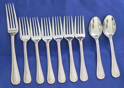 Set Of 9 Wallace Gold Royal Bead Stainless Salad Forks Dinner teaspoons 