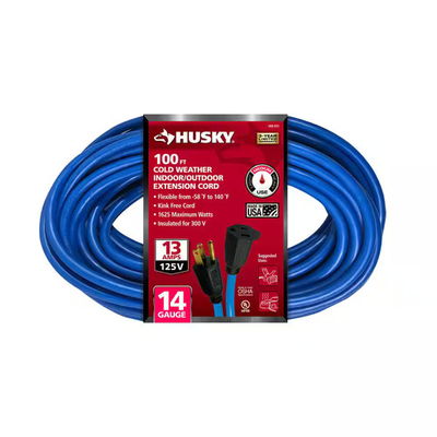 #ad Husky 100 ft. 14 3 Medium Duty Cold Weather Indoor Outdoor Extension Cord Blue $50.36
