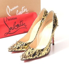Christian Louboutin Python Spike Studded Heels Size 36 Gold Leather Pumps Auth