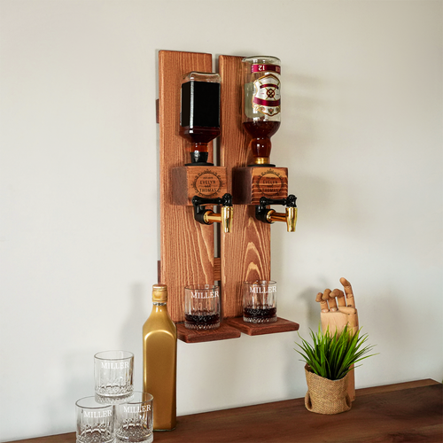 Wooden  Wall Mounted Whiskey Dispenser, Custom Engraved Spirit Rack with Taps - Afbeelding 10 van 18