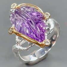 Vintage ring 15 ct Natural Amethyst Ring 925 Sterling Silver Size 8 /R433006