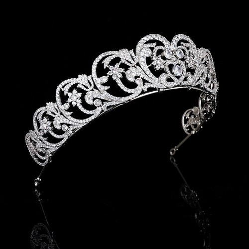 Lusso Tutto Zirconi Cubici Classici Regina Matrimonio Principessa Tiara Corona Adulto - Foto 3 di 8