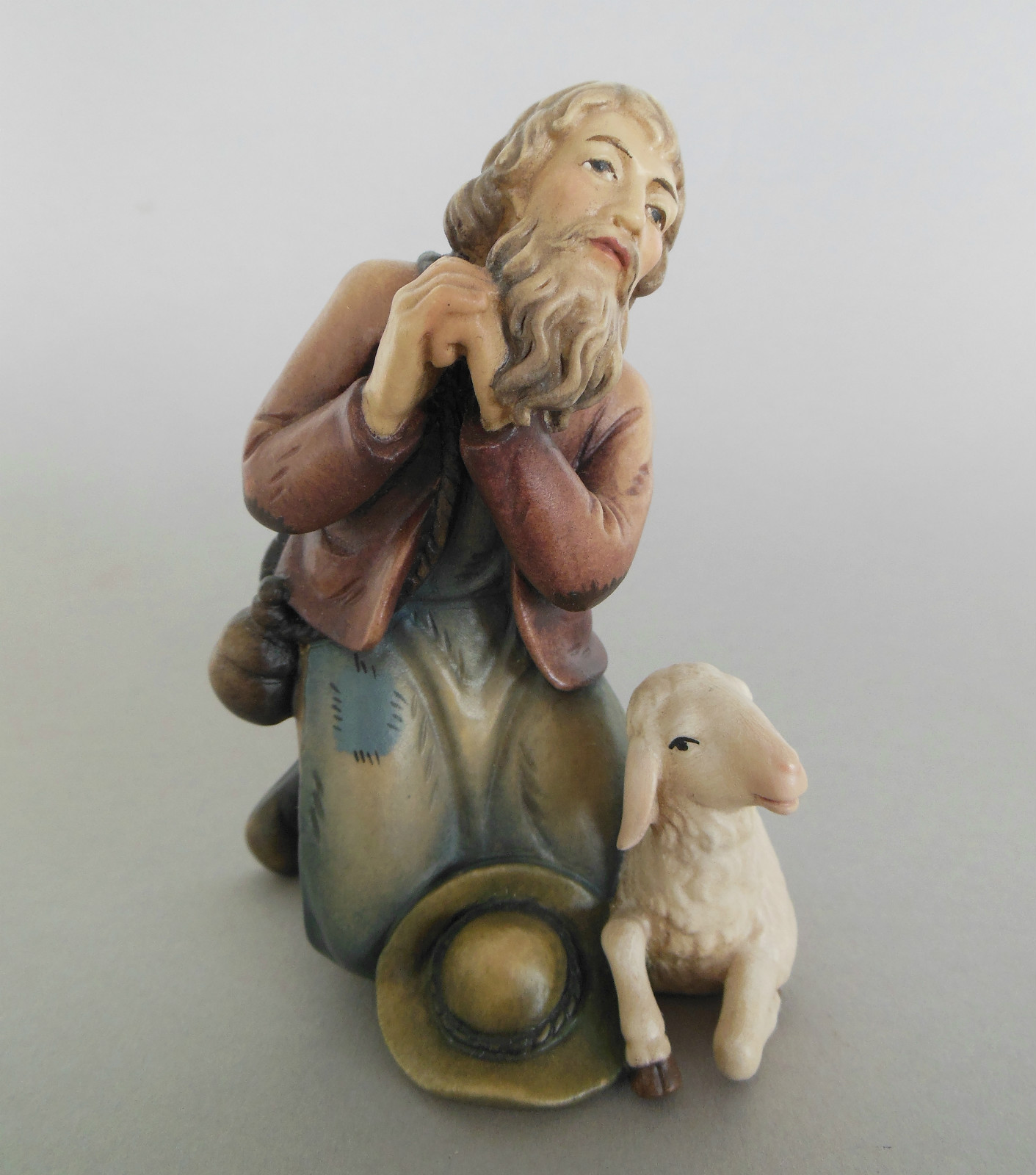 Hirte betend 6,8 cm hoch für Krippenfiguren Größe 10 cm - 11 cm Holz bemalt