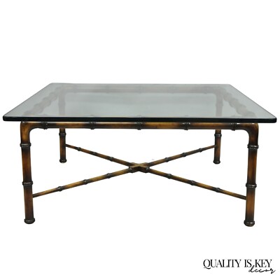 Vintage Hollywood Regency Chinese Chippendale Faux Bamboo Square Coffee Table