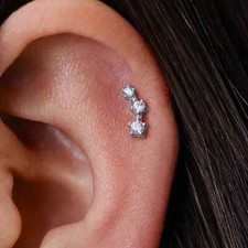 16G G23 Titanium Threadless Push In Prong Set 3 CZ Ear Tragus Labret HELIX Ring