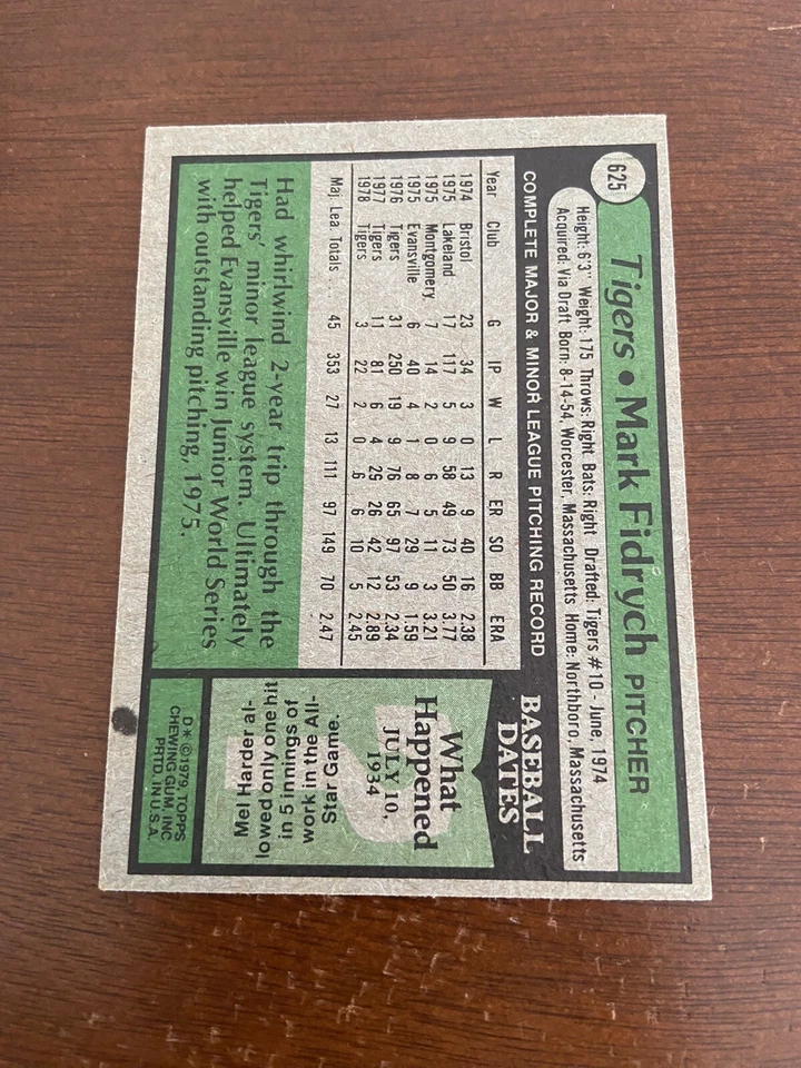 1979 TOPPS MARK FIDRYCH TIGERS AUTO “The Bird” - Image 4 of 4