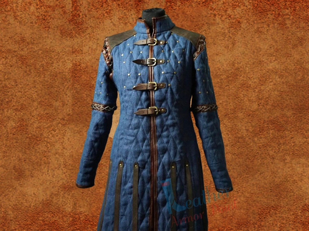 Medieval Viking Thick Padded Gambeson Full Sleeve With Leather