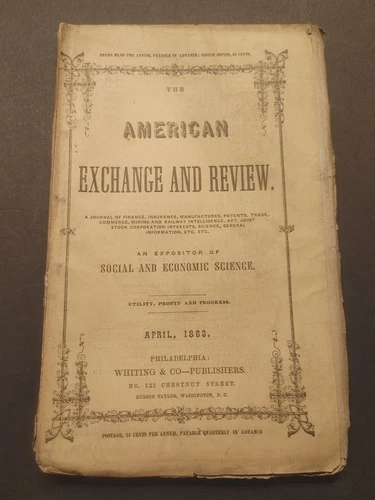 Scarce April 1863 American Exchange & Review An Expositor Of Social & Economic 