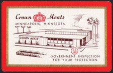 Vintage single playing card CROWN MEATS building pictured Minneapolis Minnesota