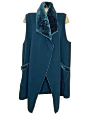 Le Moda Womans Cape Vest Sz Xl-xxl Fleece Teal Green Faux Fur Collar Jacket Vest