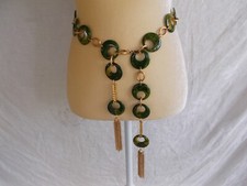 YSL BAKELITE BELT HOOP BELT W/ TASSELS GREEN YELLOW SWIRL BAKELITE HIPPIE HOBO