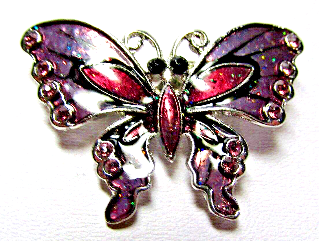 BUTTERFLY - acada92264⑧ Women's Silver Tone Purple Enamel & Crystal Butterfly Pin