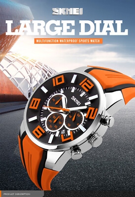 Large SKMEI Waterproof Silicone Strap Quartz Watches Wristwatch 9128 30m Mens