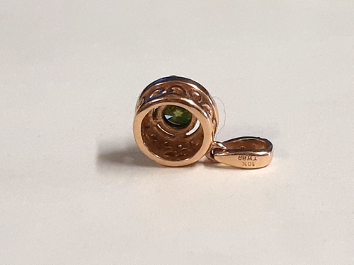 (RI4) 10k Rose Gold Green Stone Diamond Pendant (1.4 Grams) Size 1/2" (.12 CTW) - Picture 5 of 7
