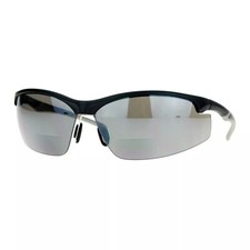 Men's Bifocal Reading Lens Sunglasses Black Half Rim Sports Wrap Frame UV400