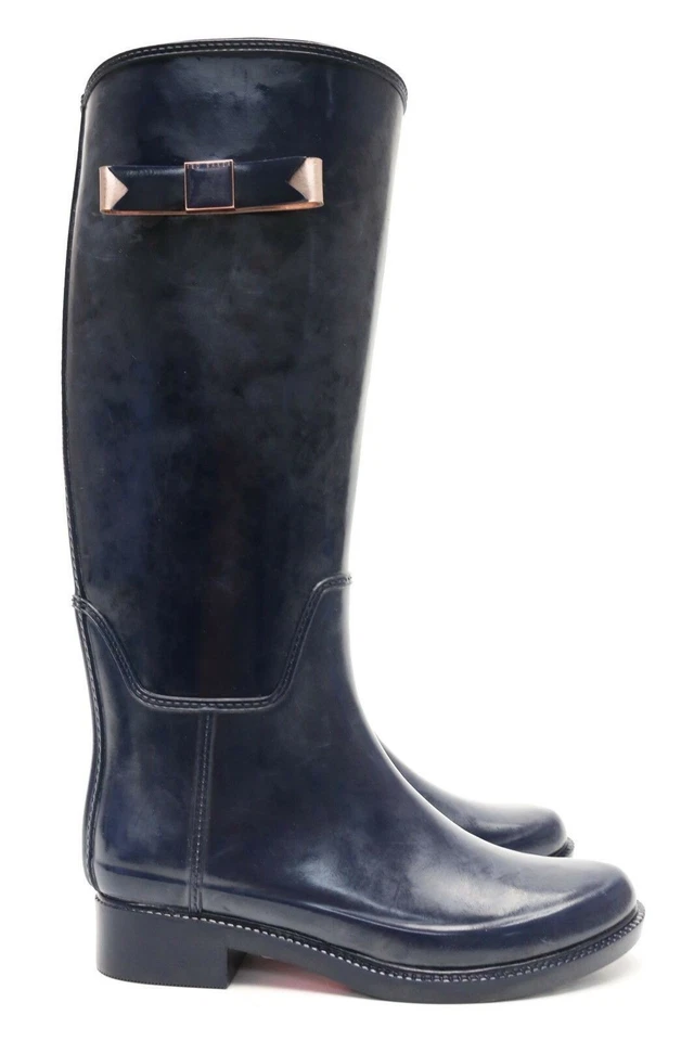 Mujeres Ted Baker Azul Marino Goma Jalea Alto Arco Plano Botas de Lluvia Talla 5 NUEVAS Foto 4 de 4