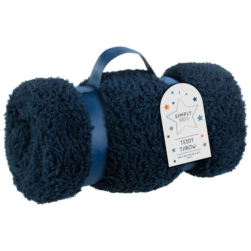 Kids Teddy Throw Cuddly, Cosy And Convenient Throw With A Carry Handle - Navy - Picture 5 of 6