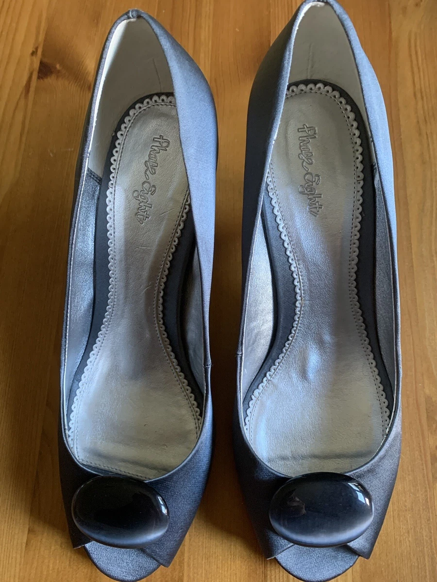 Phase Eight Peep Toe Pewter Grey Occasion Mid Heel Satin Shoes