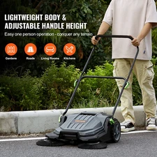 Walk Behind Push Sweeper 25.6" Manual Sweeper w/ 5 Gal Hopper for Fast Cleanup
