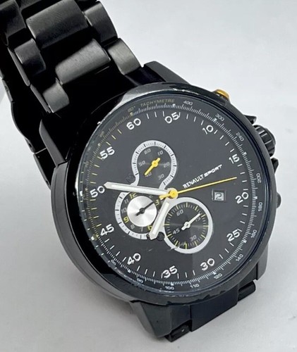RENAULT Sport Chronograph Date Mens 48mm Quartz Watch Black Case Bracelet NEW - Picture 1 of 18