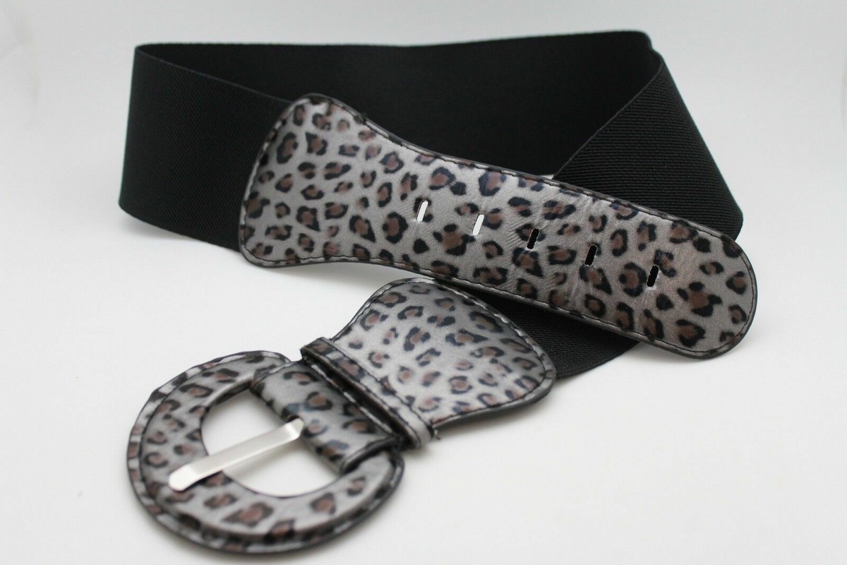 Women Hip Elastic Waist Black Silver Leopard Animal Print  display picture 1