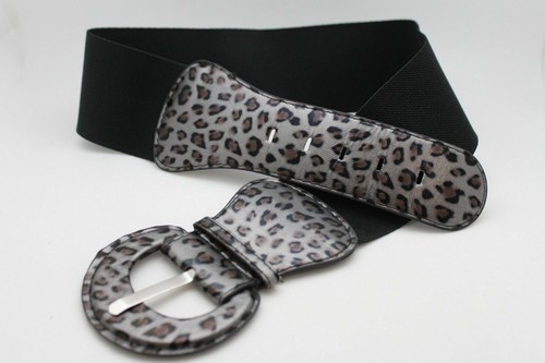 Mujer Hip Cintura Elástica Negro Plata Leopardo Estampado Moda Cinturón Size S M - Imagen 10 de 12