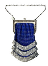 Vintage Whiting & Davis Mesh Evening Bag Royal Blue Enamel & Silver Mesh Minty