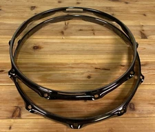 14" Black Nickel 2.3mm Steel 10 Lug Snare Drum Hoops - Batter and Snare Side