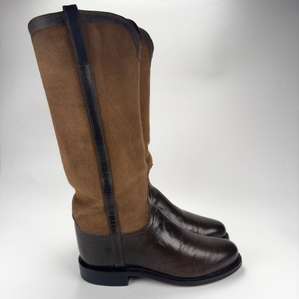 Vintage Lucchese Classics Suede Tall Riding Leather Boots Brown Women's