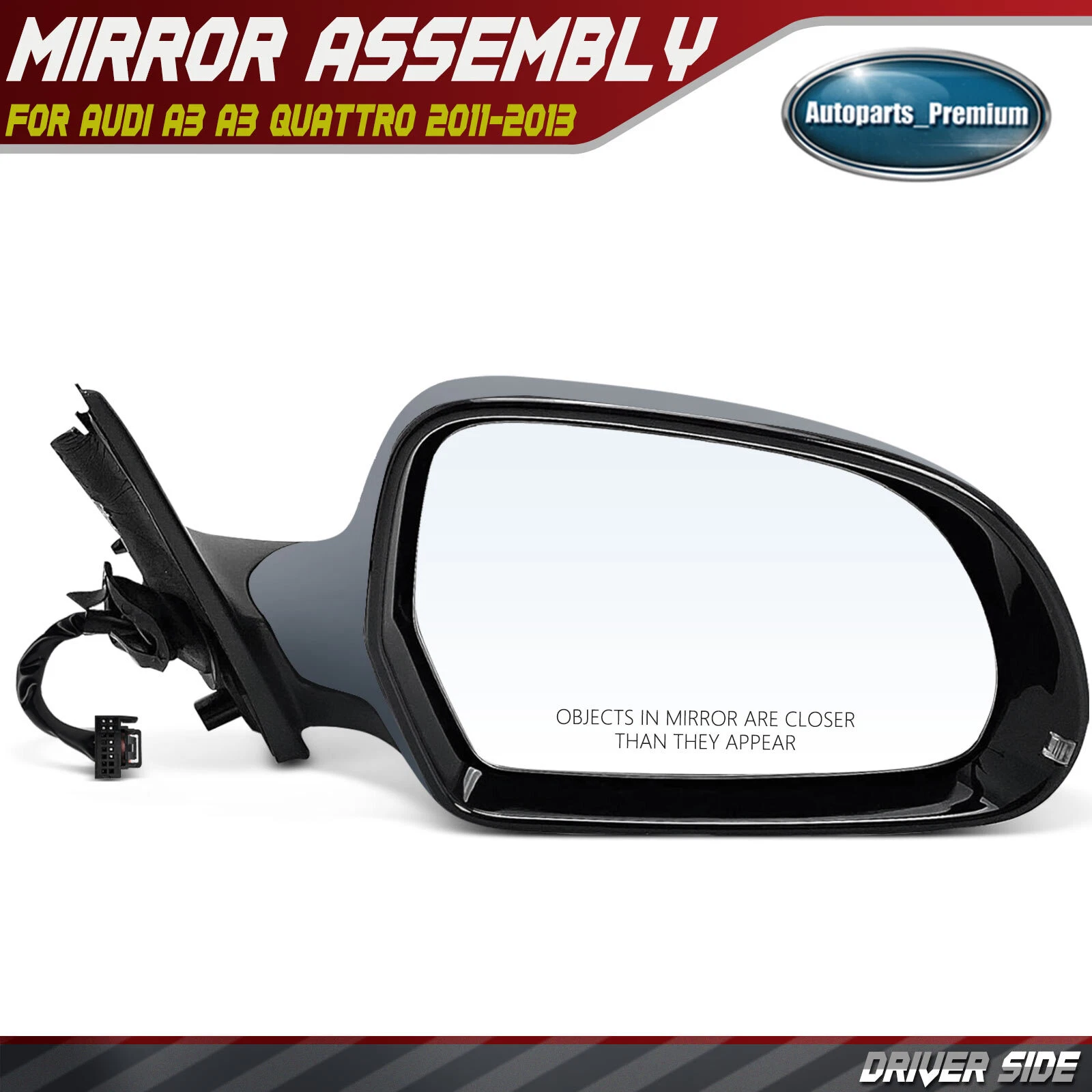 Passenger Right Primed Power Heated Mirror for Audi A3 A3 Quattro 2011 2012 2013