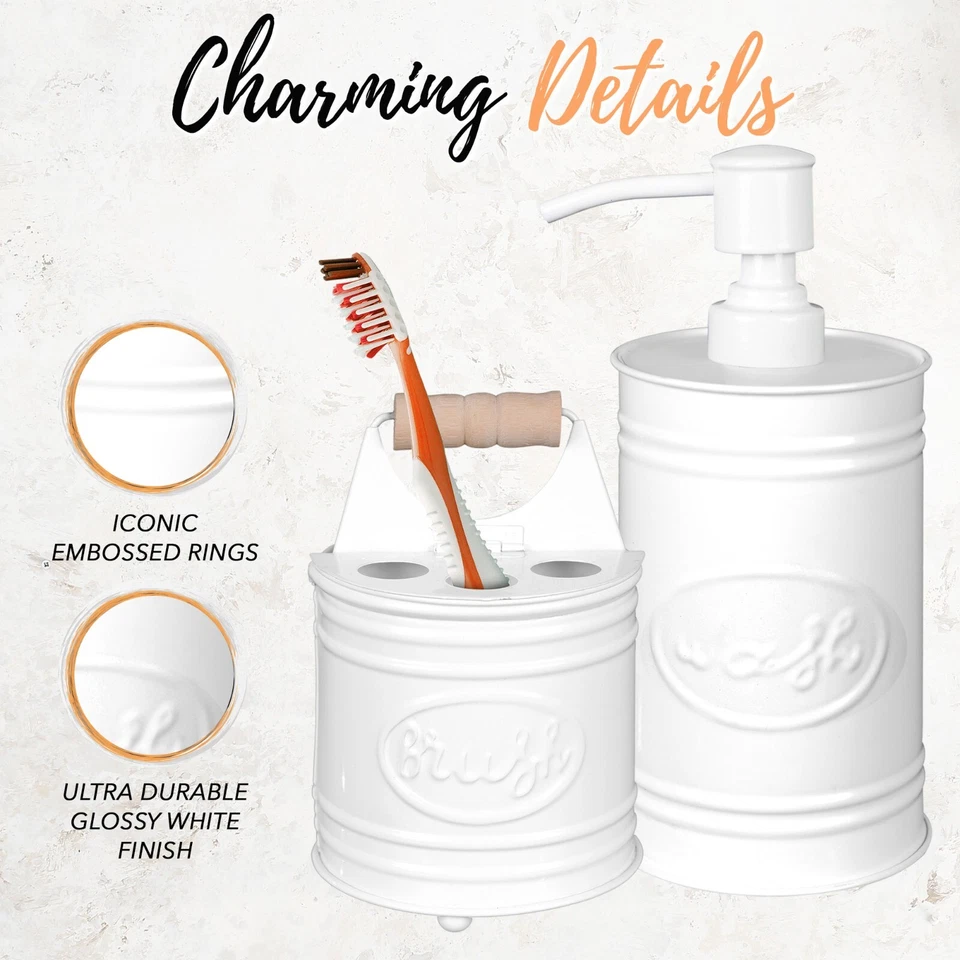 Juego de accesorios de baño dispensador de jabón de granja blanco Autumn Alley, 2 piezas Foto 3 de 4