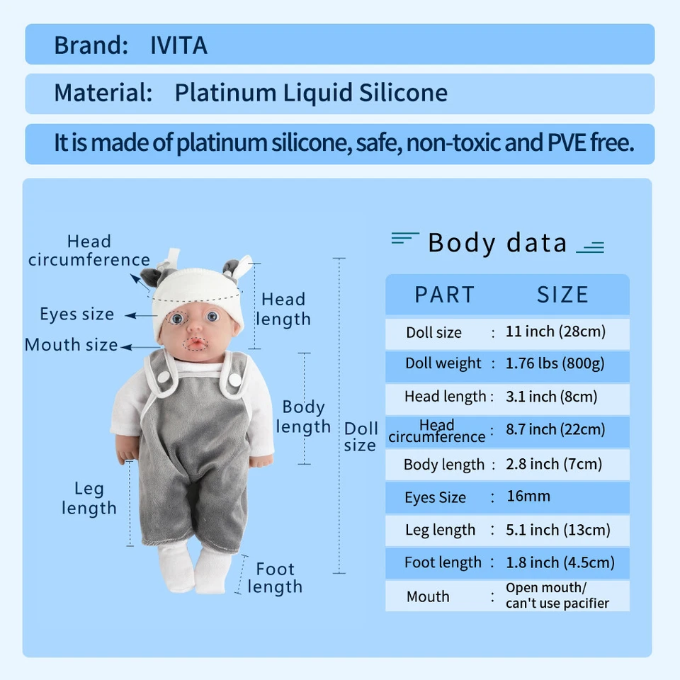 28cm Puppen Silikon Rebornpuppen Baby Junge Silicone Newborn Doll - Bild 2 von 4