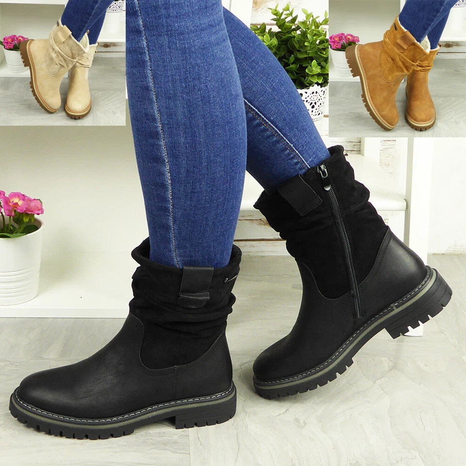 LOUD LOOK Stiefeletten Damenschuhe Winter Fleece gefüttert warm Reißverschluss bequem griffig Damen Mädchen