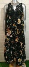 NEW WOMEN'S JUST FOUND HOBO MAXI DRESS Size 1X BLACK CROCHET LACE PEASANT FLORAL