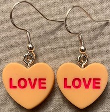 LOVE ORANGE CONVERSATION HEART EARRINGS - Resin w/SS Ear Wires VALENTINE'S DAY