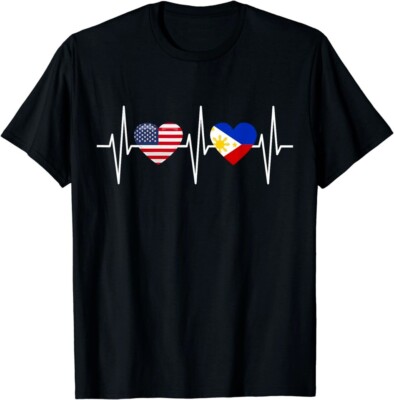 NEW LIMITED USA Philippines Shirt America Filipino Flag Heart T-Shirt S-3XL