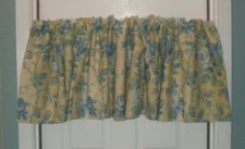 Laura Ashley Blouson Valance Blue Cabbages Roses Tea Stain 84" Garden Floral USA