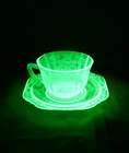 Excellent Federal Madrid Green Depression Glass Cup and Saucer Set. Uranium Glow