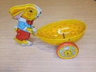 Antique VINTAGE J. CHEIN & CO. Metal Litho Toy Bunny Rabbit Easter Egg Tin Cart