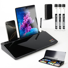 Small Glass Desktop Whiteboard with Storage,15.3"X7.08"X2.16" Inch Desktop Dry E