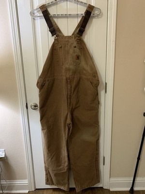 Carhartt Duck Double Knee Overalls Insulated Quilt Lined R27 Zipper Legs 46x30
