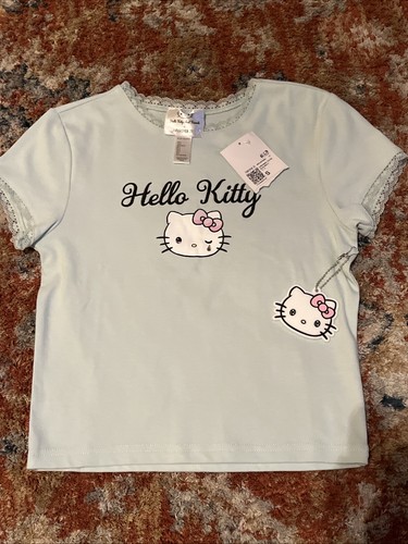 NWT Hello Kitty & Friends X Forever 21 Hello Kitty Lace Trim Baby Tee Small - 第 1/10 張圖片