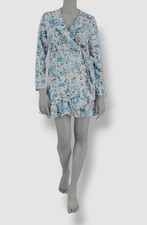 Bar III Women's Blue Floral Ruffle Surplice Self-Tie Dress Petite Size PM