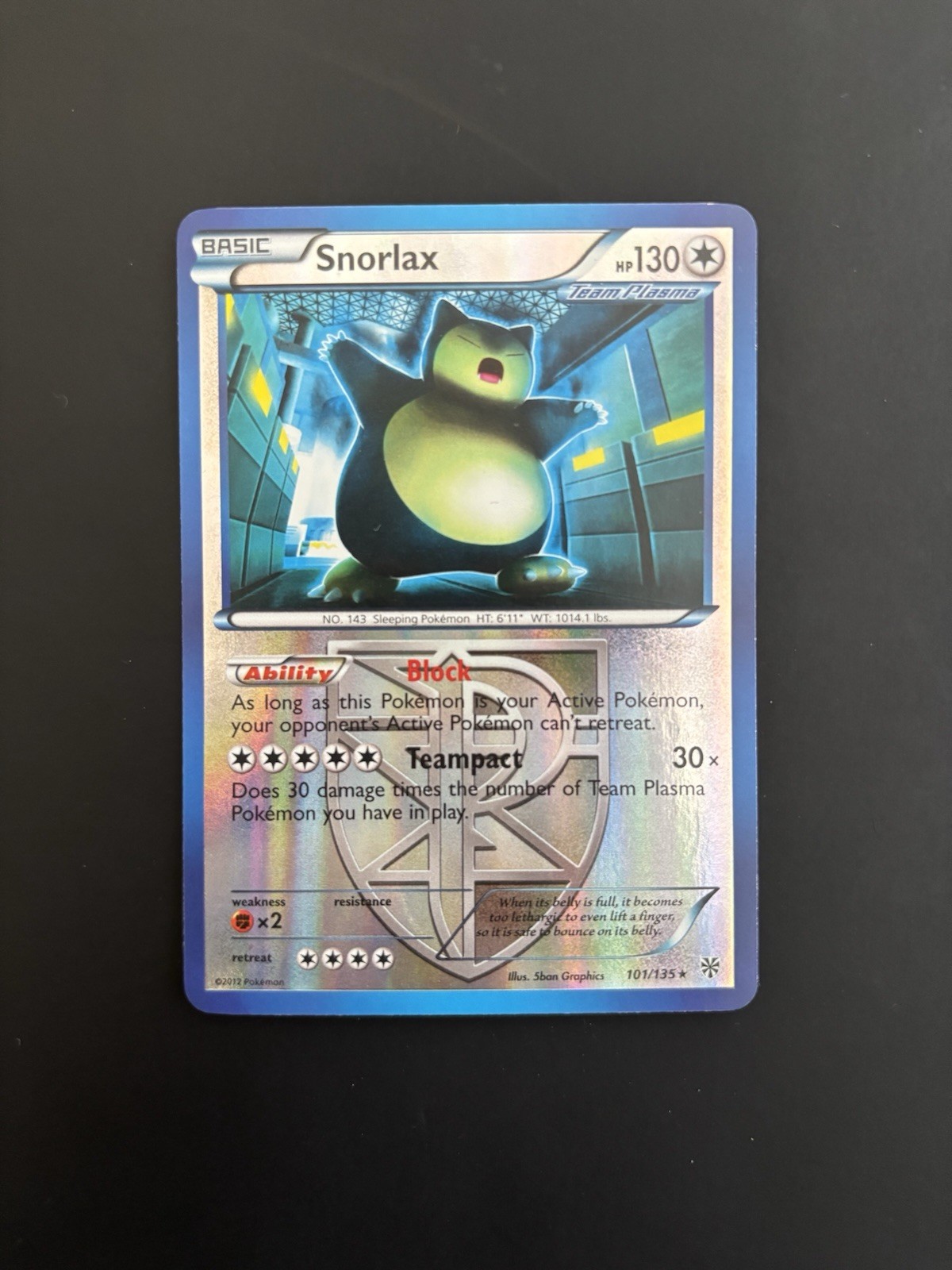 Snorlax 101/135 B&W Plasma Storm Reverse Holo Ultra Rare 2012 LP