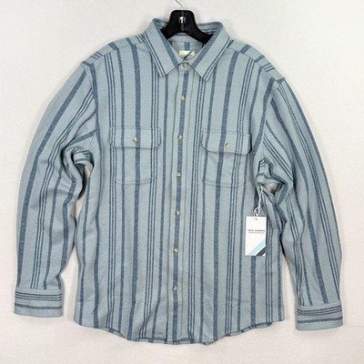 Fair Harbor Dunewood Flannel Size L Mens Blue Stripes Super Soft NEW