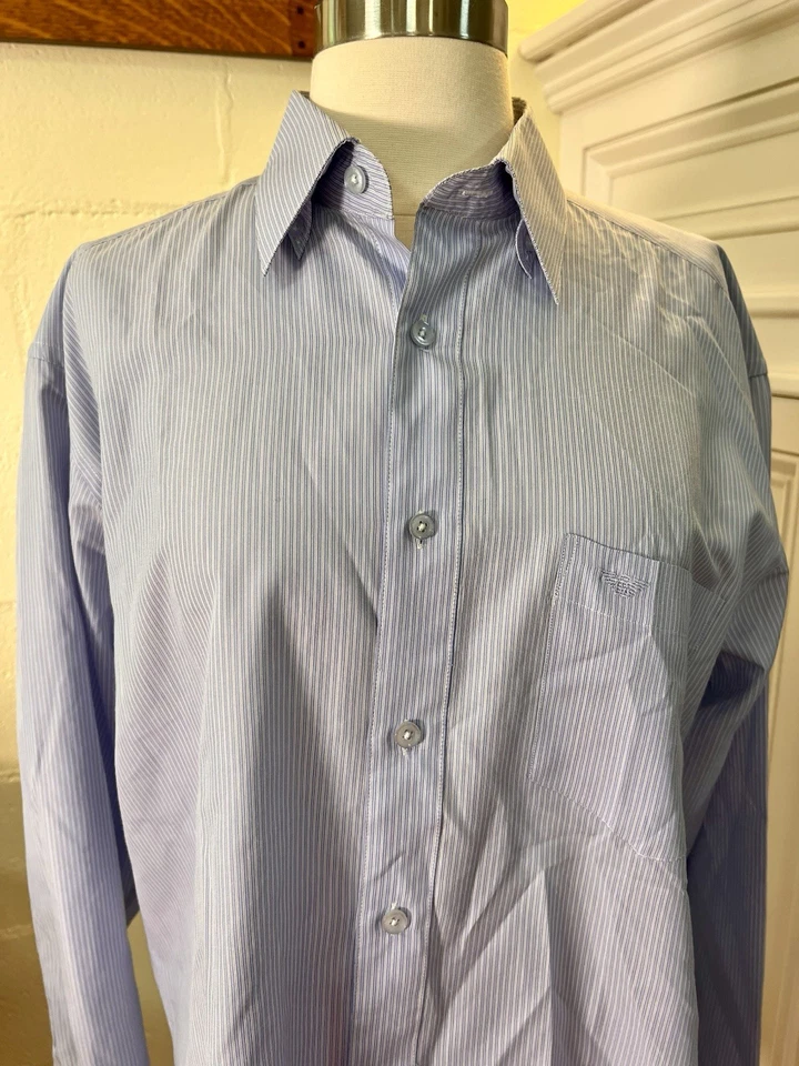 Camisa de vestir para hombre Giorgio Armani Le Collezioni azul a rayas de algodón talla 17 Foto 3 de 4