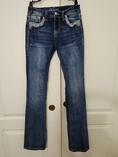 Grace in LA Bootcut Jeans Womens Blue Embellished Stretch Denim Western