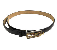 BRIGHTON Black Belt C6803 Women Sz ML 32 Crafted U.S.A. 3/4" W. Silver Gold Tone